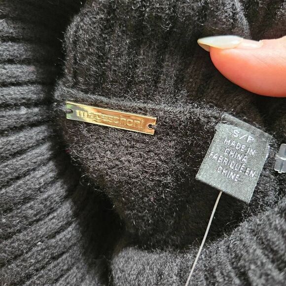 Magaschoni 100% Cashmere Black Fur-Lined Turtleneck Sweater Size Small - Picture 4 of 7